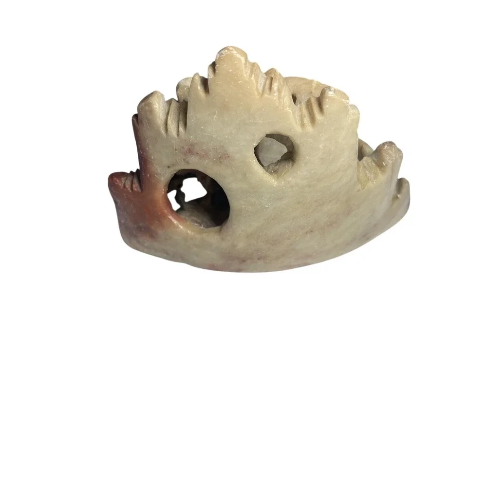 Hand Carved Stone Incense Holder‎ Lotus Flower Dragon Motif